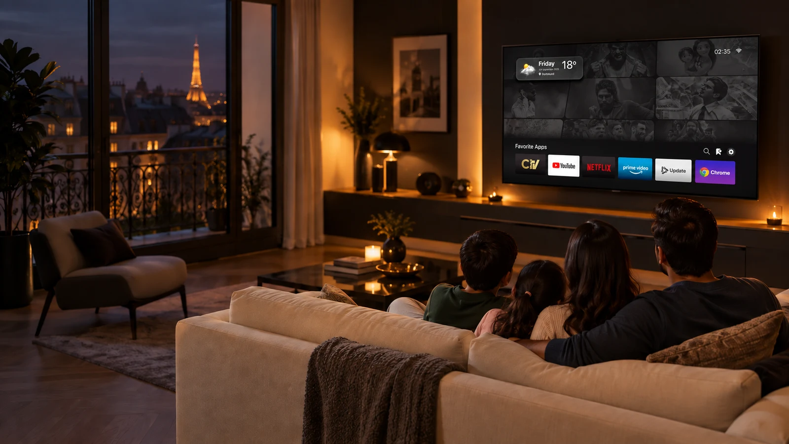 A family enjoying ChitramTV at home